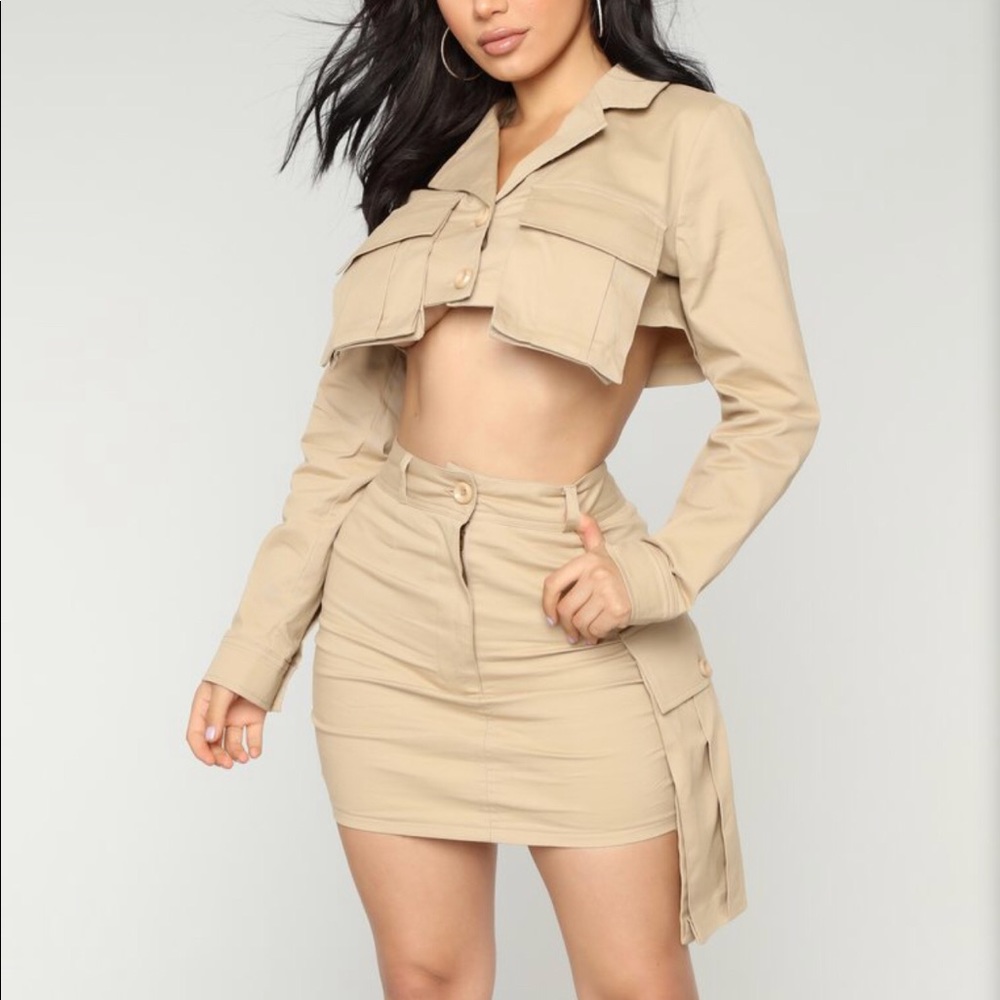 Khaki 2 piece skirt set